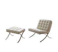 KIBONCY Contemporary Tufted Leather Chair with Matching Ottoman, Polished Stainless-Steel Frame Single Lounge, Accent for Living Room(E)
