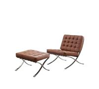 KIBONCY Contemporary Tufted Leather Chair with Matching Ottoman, Polished Stainless-Steel Frame Single Lounge, Accent for Living Room(F)