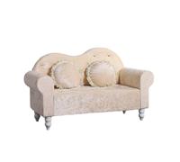 KIBONCY Crushed Velvet Loveseat Sofa, 2-Seater Compact Couch with Ruffled Edge Pillows, Curved Backrest, Small for Bedroom Living Room(E,180cm)