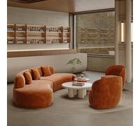 KIBONCY Curved Boucle Sectional Sofa Furniture Set, Crescent Shaped Modular Couch Plus 2 Upholstered Single Chairs, Stylish Modern Seating for Residential(B,3.6m)