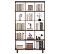 KIBONCY Estantería Modular de Madera Maciza con Rejilla for Libros estantería Pared Completa apoyada en la gabinete Almacenamiento exhibición combinada el hogar Biblioteca Sala Estar(Walnut,70x112cm)