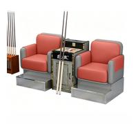 KIBONCY Faux Leather Billiard Spectator Chair Set, Heavy Duty Pool Table Watching Sofa with Marble Texture Side Cabinet Leisure Seating for Snooker Hall(E)