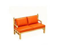 KIBONCY Gold Metal Frame Single Sofa Chair, Modern Loveseat, Orange Faux Leather Cushion, Accent for Living Room & Lounge(B)