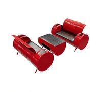 KIBONCY Industrial Barrel Furniture Set, Red Metal Oil Drum Sofa with Cup Holders, Storage Coffee Table & Chairs for Small Living Room Game Cafe(D)