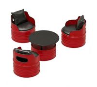 KIBONCY Industrial Barrel Table and Chairs, Heavy-Duty Metal Patio Furniture with PU Leather Cushions, Round Coffee with Storage for Balcony Game Room(H)