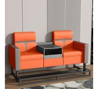 KIBONCY Industrial-Chic Billiard Two-Seat Sofa, PU Leather Pool Room Furniture with Functional Side Table, Heavy-Duty Metal Base(1)