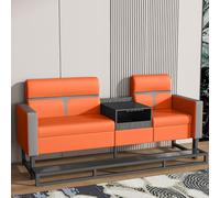 KIBONCY Industrial-Chic Billiard Two-Seat Sofa, PU Leather Pool Room Furniture with Functional Side Table, Heavy-Duty Metal Base(3)