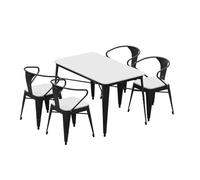 KIBONCY Juego De Comedor Al Aire Libre Asientos Madera Plástico Jardín For Todo Clima Balcón Impermeable Terraza A Prueba Sol Patio Mesa Negra Anticorrosión con 4 Sillas(J)