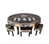 KIBONCY Juego de Mesa Redonda Laca China, Nácar Incrustado, Mueble Madera para Hogar y Sala de Té(122 * 76 * 63cm Table and Six stools)