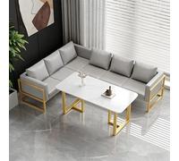 KIBONCY Juego de Muebles Catering Ligeros Lujo: Asientos Cabina, mesas for asadores, sillas for Hamburguesas y té con Leche for cafetería Occidental Restaurante Hot Pot(Gold Frame,Set7)