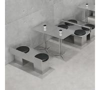 KIBONCY Juego De Muebles Industriales Modernos De Acero Inoxidable For Cafetería, Mesa Y Banco De Bistró De Metal Minimalista con Cojines De Cuero For Cafetería, Salón De Gimnasio O Área(A)