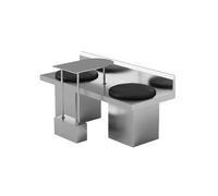 KIBONCY Juego De Muebles Industriales Modernos De Acero Inoxidable For Cafetería, Mesa Y Banco De Bistró De Metal Minimalista con Cojines De Cuero For Cafetería, Salón De Gimnasio O Área(B)