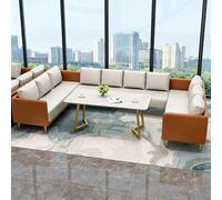 KIBONCY Juego de sofás comerciales nórdicos, sillones tapizados en Gris y Naranja, combinación múltiple Disponible for cafetería, casa té área recepción(Orange Set 7)