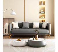 KIBONCY Leather Couch, Curved Armrest Two Tone Loveseat Sofa, Quick Assembly Golden Metal Leg Living Room Furniture for Tiny Condo Studio(A,124cm)