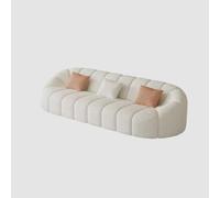 KIBONCY Luxury Cream Boucle Sofa, Artistic Curved, Soft Teddy Upholstered Couch with Accent Pillows for Small Spac4-Seater for Home & Lounge(D)