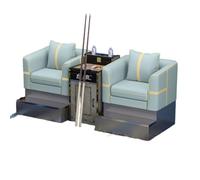KIBONCY Luxury PU Leather Billiard Spectator Chair Set, 2-Seat Pool Table Viewing Sofa with Side Cabinet Drink Cue Holder for Hall Game Room(E)
