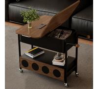 KIBONCY Mesa Auxiliar móvil con Ruedas for Carrito de té, Mesa Auxiliar Plegable de Madera Retro for sofá, gabinete de Almacenamiento rodante for Sala de Estar(A,Cream White+Natural Wood)