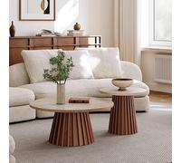 KIBONCY Mesa Baja Redonda de diseño Sencillo, de Madera Maciza y Piedra Natural de Cueva, Ideal for salón o como Mesa de Centro.(50+80cm)