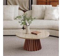 KIBONCY Mesa de Centro Baja de Madera Maciza y Piedra Natural de Cueva, de tamaño Sencillo y Redonda, Ideal for la Sala de Estar o el hogar.(90 * 40cm)