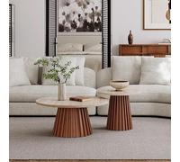 KIBONCY Mesa de Centro Baja de Madera Maciza y Piedra Natural de Cueva, de tamaño Sencillo y Redonda, Ideal for la Sala de Estar o el hogar.(50+80cm)