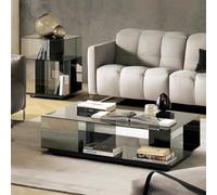 KIBONCY Mesa de Centro Cristal móvil, Estilo Minimalista Italiano - Baja Cuadrada diseño Bauhaus for salón, Muebles for el hogar(Black,Large)