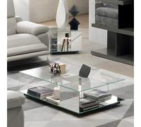 KIBONCY Mesa de Centro Cristal móvil, Estilo Minimalista Italiano - Baja Cuadrada diseño Bauhaus for salón, Muebles for el hogar(Clear,Large)