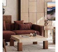 KIBONCY Mesa de Centro Cuadrada de Piedra Natural de Cueva, Mesa Grande for Sala de Estar, Mesa de Centro Creativa de mármol y Madera Maciza for el hogar(110 * 110 * 35cm)