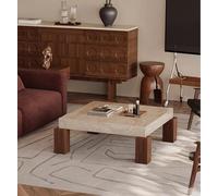 KIBONCY Mesa de Centro Cuadrada Retro de Piedra de Cueva, Ideal for Espacios pequeños como Salas de Estar o Casas particulares. Mesa Baja de diseño for alojamientos. Mesa de mármol.(90 * 90 * 35cm)