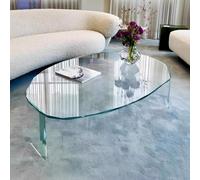 KIBONCY Mesa de Centro Italiana Minimalista Cristal Irregular - Baja Ovalada diseño Bauhaus con Templado ultrablanco 12 mm, mobiliario salón Alta Gama