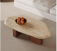 KIBONCY Mesa de Centro Minimalista de Lujo, de Madera Maciza y Piedra de Cueva; Mesa Auxiliar pequeña for salón o apartamento pequeño; mármol de Forma Especial.(126 * 70 * 35cm)