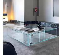 KIBONCY Mesa de Centro Minimalista Italiana Cristal Transparente - Baja Cuadrada diseño con Espacio Almacenamiento, 3 tamaños Disponibles, Muebles salón Alta Gama(Medium)
