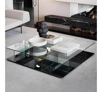 KIBONCY Mesa de Centro Minimalista Italiana Vidrio Templado: Mesa Baja Cuadrada diseño 10 mm Grosor con Base lacada en Negro y Amplio Espacio Almacenamiento. Muebles salón Alta Gama(Small)