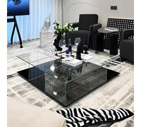 KIBONCY Mesa de Centro Minimalista Italiana Vidrio Templado: Mesa Baja Cuadrada diseño 10 mm Grosor con Base lacada en Negro y Amplio Espacio Almacenamiento. Muebles salón Alta Gama(Large)