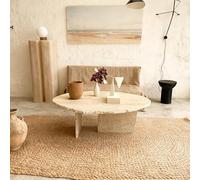 KIBONCY Mesa de Ovalada de mármol, Comedor de p Natural de Cueva, m de Comedor pequeña de, Redonda Retro de Lujo(100 * 60 * 40CM)