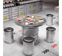 KIBONCY Mesas De Olla Caliente Acero Inoxidable, Bidones Aceite Estilo Industrial, Barbacoa, Mesa Comedor For Acampar Al Aire Libre Y Combinaciones Sillas(B2)