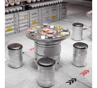 KIBONCY Mesas De Olla Caliente Acero Inoxidable, Bidones Aceite Estilo Industrial, Barbacoa, Mesa Comedor For Acampar Al Aire Libre Y Combinaciones Sillas(B1)