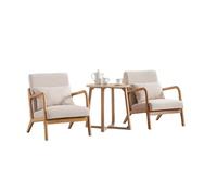 KIBONCY Mid-Century Accent Chair and Table Set, Armchairs with Rubberwood Frame, Solid Wood,Cushions and Throw Pillows, for Living Room(E)