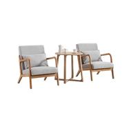 KIBONCY Mid-Century Accent Chair and Table Set, Armchairs with Rubberwood Frame, Solid Wood,Cushions and Throw Pillows, for Living Room(B)