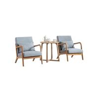 KIBONCY Mid-Century Accent Chair and Table Set, Armchairs with Rubberwood Frame, Solid Wood,Cushions and Throw Pillows, for Living Room(D)