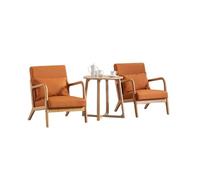 KIBONCY Mid-Century Accent Chair and Table Set, Armchairs with Rubberwood Frame, Solid Wood,Cushions and Throw Pillows, for Living Room(C)