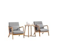 KIBONCY Mid-Century Accent Chair and Table Set, Armchairs with Rubberwood Frame, Solid Wood,Cushions and Throw Pillows, for Living Room(F)