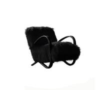 KIBONCY Mid-Century Accent Chair, Neutral Teddy Fleece, Upholstered Armchair Minimalist Bentwood for Home Office(F)