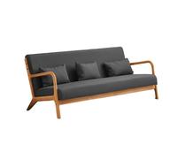 KIBONCY Mid-Century Modern 3-Seater Sofa, Faux Leather, Couch with Solid, with Throw Pillows for Living Room, Apartment, Office(C,65cm)