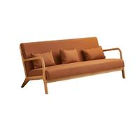 KIBONCY Mid-Century Modern 3-Seater Sofa, Faux Leather, Couch with Solid, with Throw Pillows for Living Room, Apartment, Office(A,180cm)