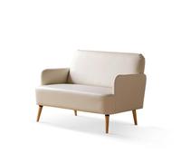 KIBONCY Mid-Century Modern Accent Chair Leather Loveseat Sofa, Upholstered Comfy Reading Arm for Bedroom, Living Room Stuffed with Wood Legs