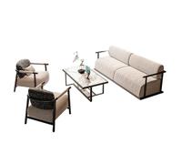 KIBONCY Mid-Century Modern Accent Chair, Traditional Chinese Style, Upholstered Linen Armchair with Solid Wood Frame for Living Room(E)