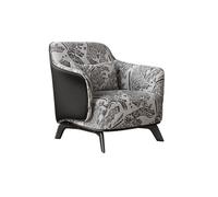 KIBONCY Mid-Century Modern Accent Chair with Bold Print Upholstery, Upholstered Single Sofa Faux Leather Armrests for Living Room & Lounge(A)