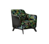 KIBONCY Mid-Century Modern Accent Chair with Bold Print Upholstery, Upholstered Single Sofa Faux Leather Armrests for Living Room & Lounge(D)
