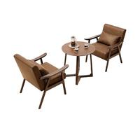 KIBONCY Mid Century Modern Accent Chair with Ottoman PU Leather Reading Arm Chairs Solid Wood Armrests and Legs for Bedroom Living Room(2)