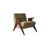 KIBONCY Mid Century Modern Accent Chair with Solid Wood Frame Upholstered Reading Armchair with Soft Linen Fabric,For Living Room, Bedroom,Office(B)